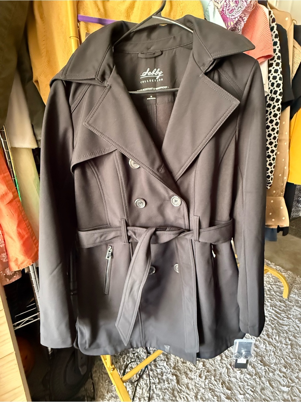 Women's Black Double-Breasted Trench Coat
